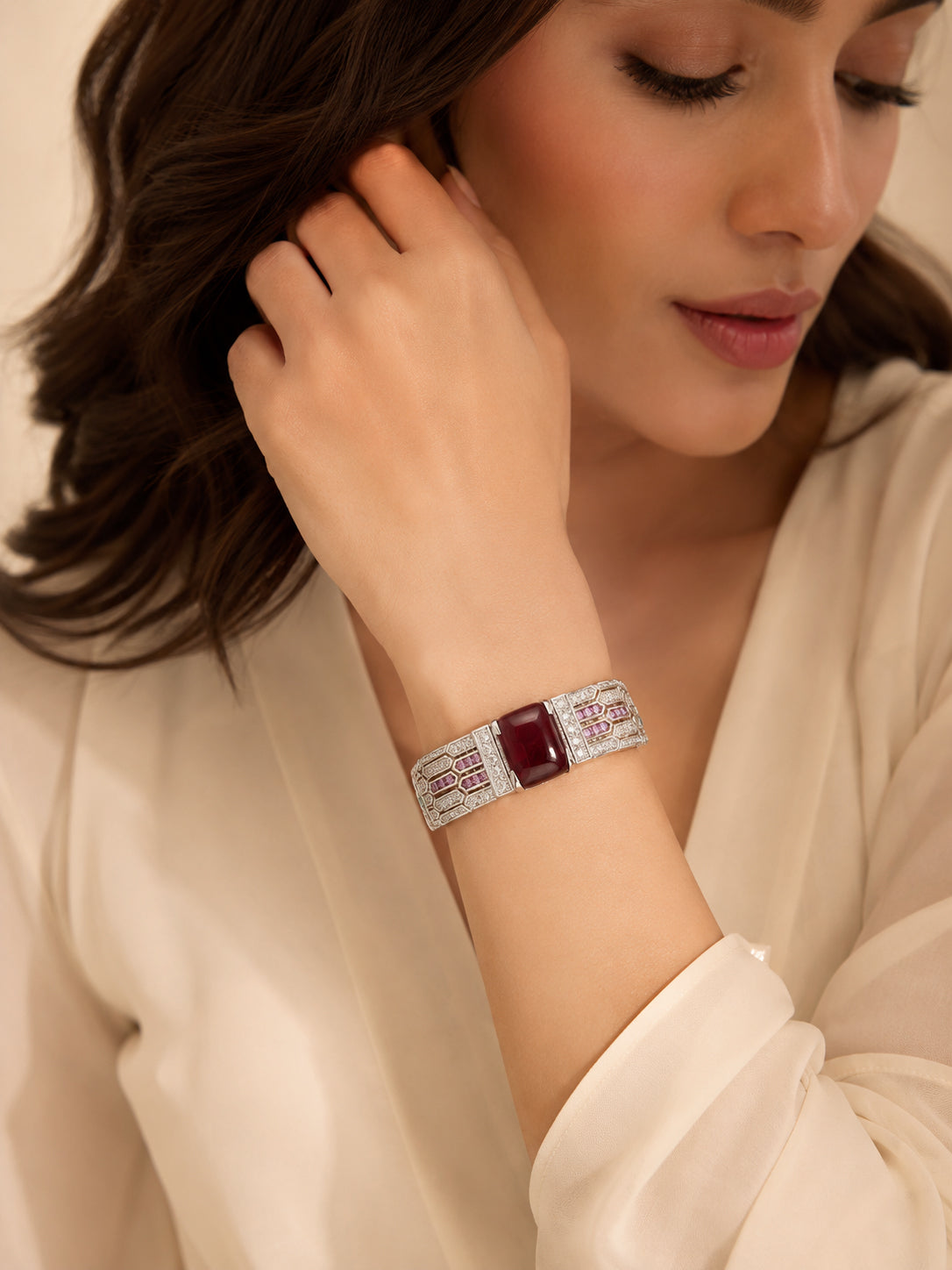 Aanura Regal Garnet Glow Stainless Bracelet