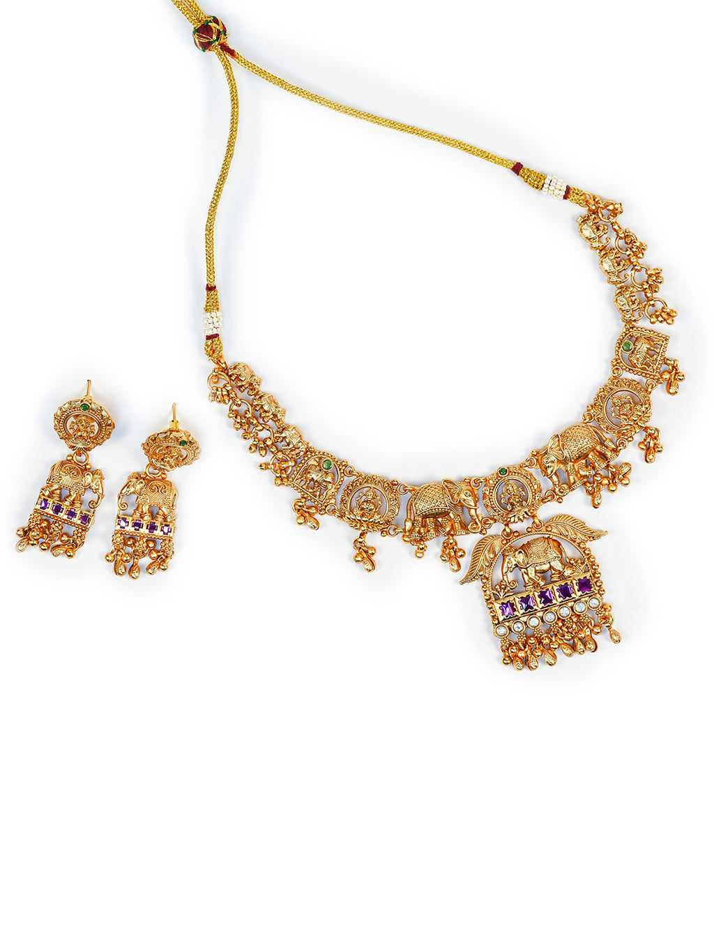 Aanura Gold Plated Heritage Temple Necklace Set