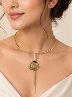 Aanura Gold Leaf Pendant Choker – Stainless Steel Jewelr