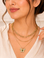 Aanura Gold Layered Butterfly Pendant Necklace