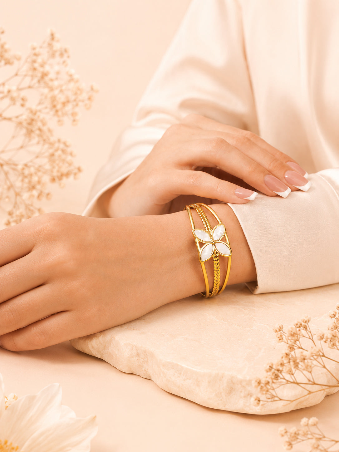 Aanura Gold Floral Open Cuff Bracelet