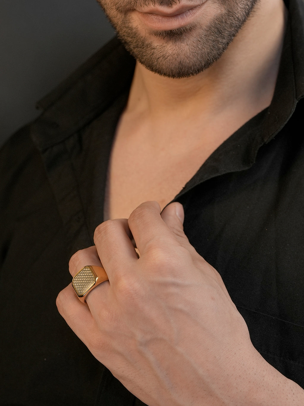 18K Gold Carbon Weave Anti-Tarnish Waterproof Ring