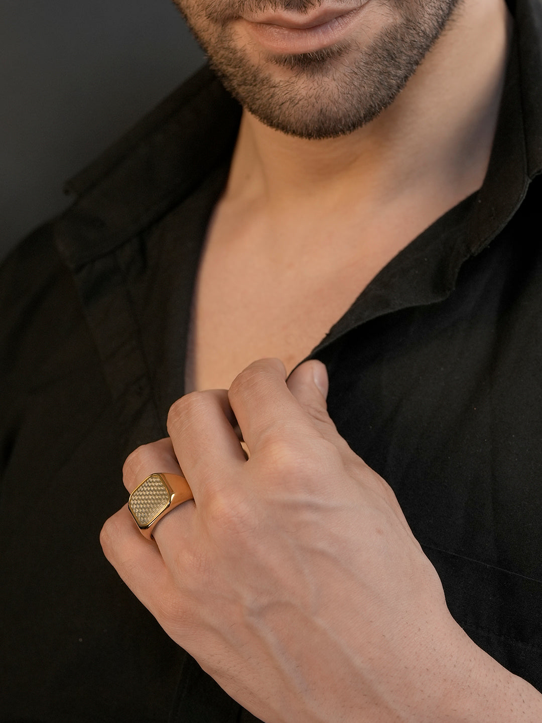 18K Gold Carbon Weave Anti-Tarnish Waterproof Ring