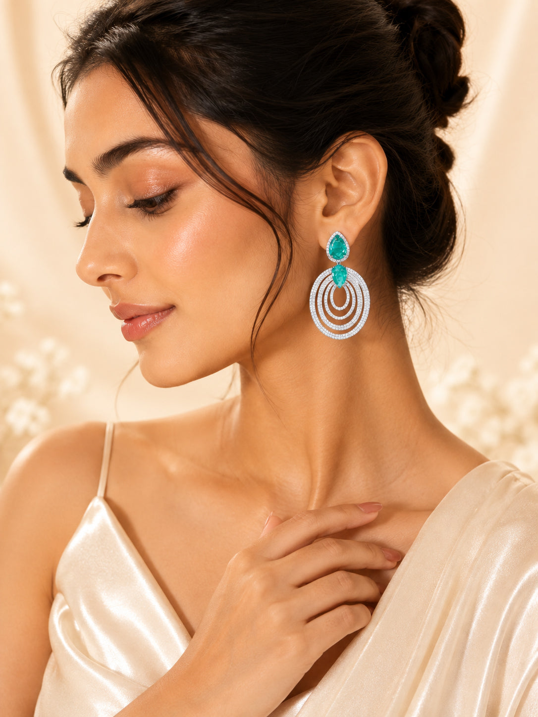 Aanura Emerald Teardrop Multi-Hoop Dangle Earrings