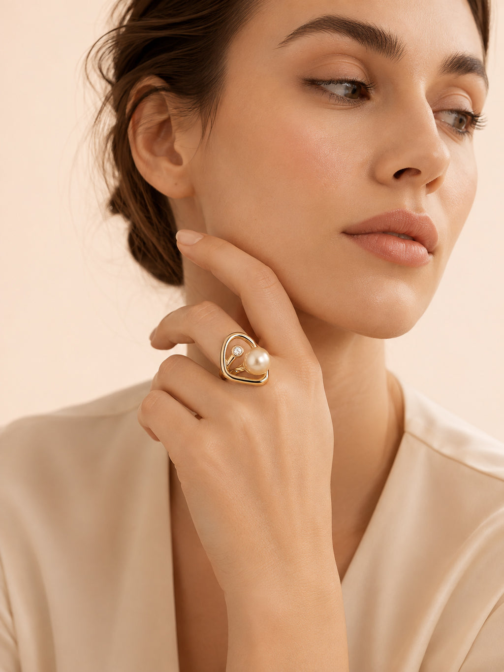 18K Gold-Plated Modern Pearl & Crystal Ring – Anti-Tarnish, Waterproof