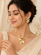 Aanura Orchid Gold Necklace & Earrings Set