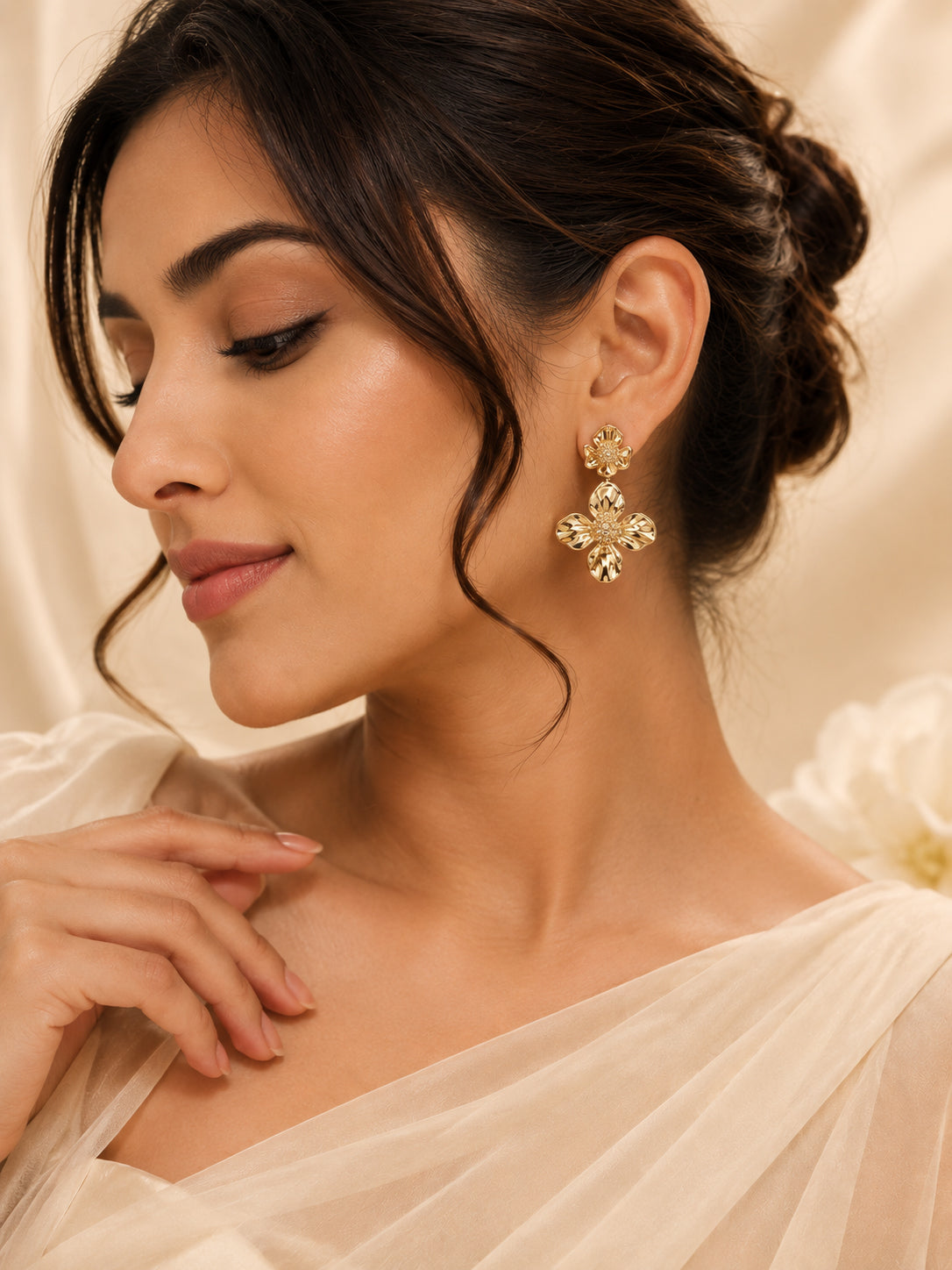 Aanura Bold Golden Floral Drop Earrings