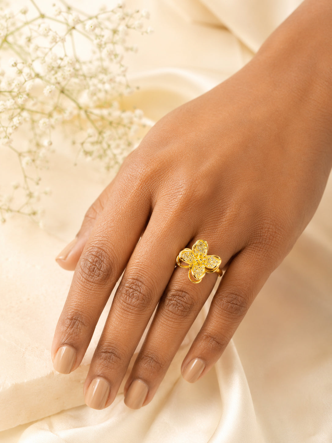 Gold Plated Petal Bloom Crystal Anti-Tarnish Ring