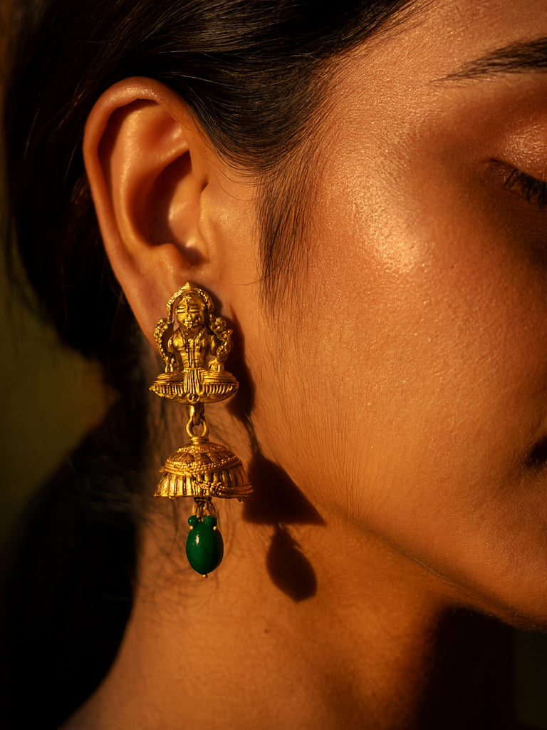 Aanura Temple Earrings with Red Stone Drop