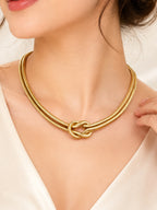 Aanura Gold Knot Statement Necklace – Stainless Steel