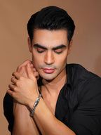 Silver Rhodium-Plated Shadow Link Waterproof Stainless Steel Bracelet for Men