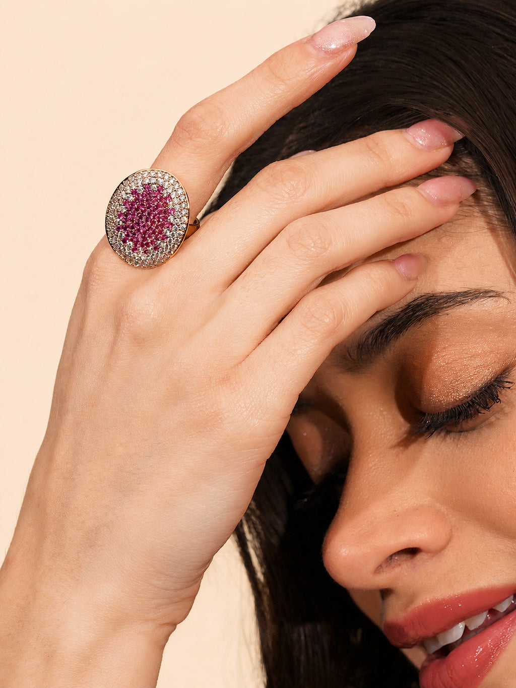 18K Gold Plated Oval Crystal Anti-Tarnish Waterproof Ring