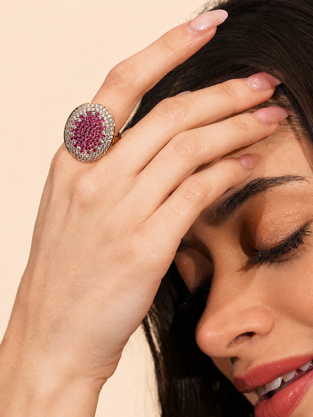 18K Gold Plated Oval Crystal Anti-Tarnish Waterproof Ring