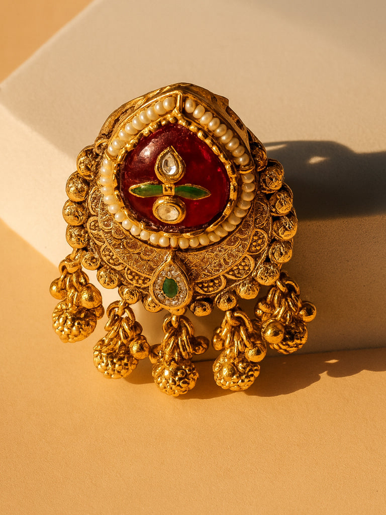 Aanura Gold-Plated Ruby Green Heritage Ring