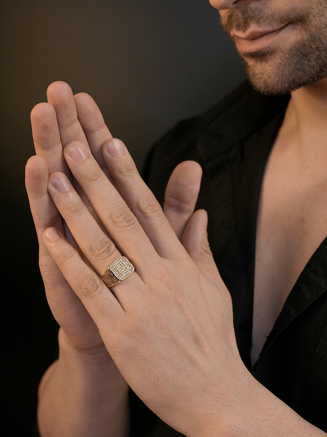 18K Gold CZ Square Anti-Tarnish Waterproof Ring