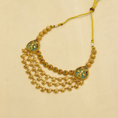 Aanura Layered Gold Necklace Set with Pearl Drop Earrings