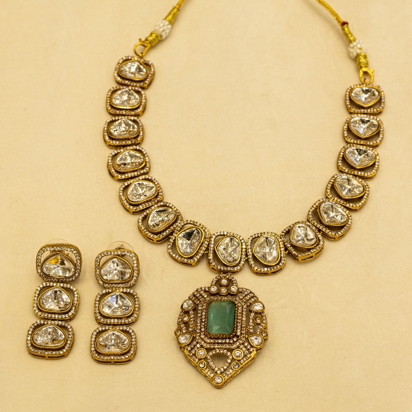 Aanura Kundan Necklace with Pink Stone Heritage Pendant