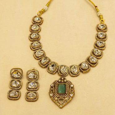 Aanura Kundan Necklace with Pink Stone Heritage Pendant
