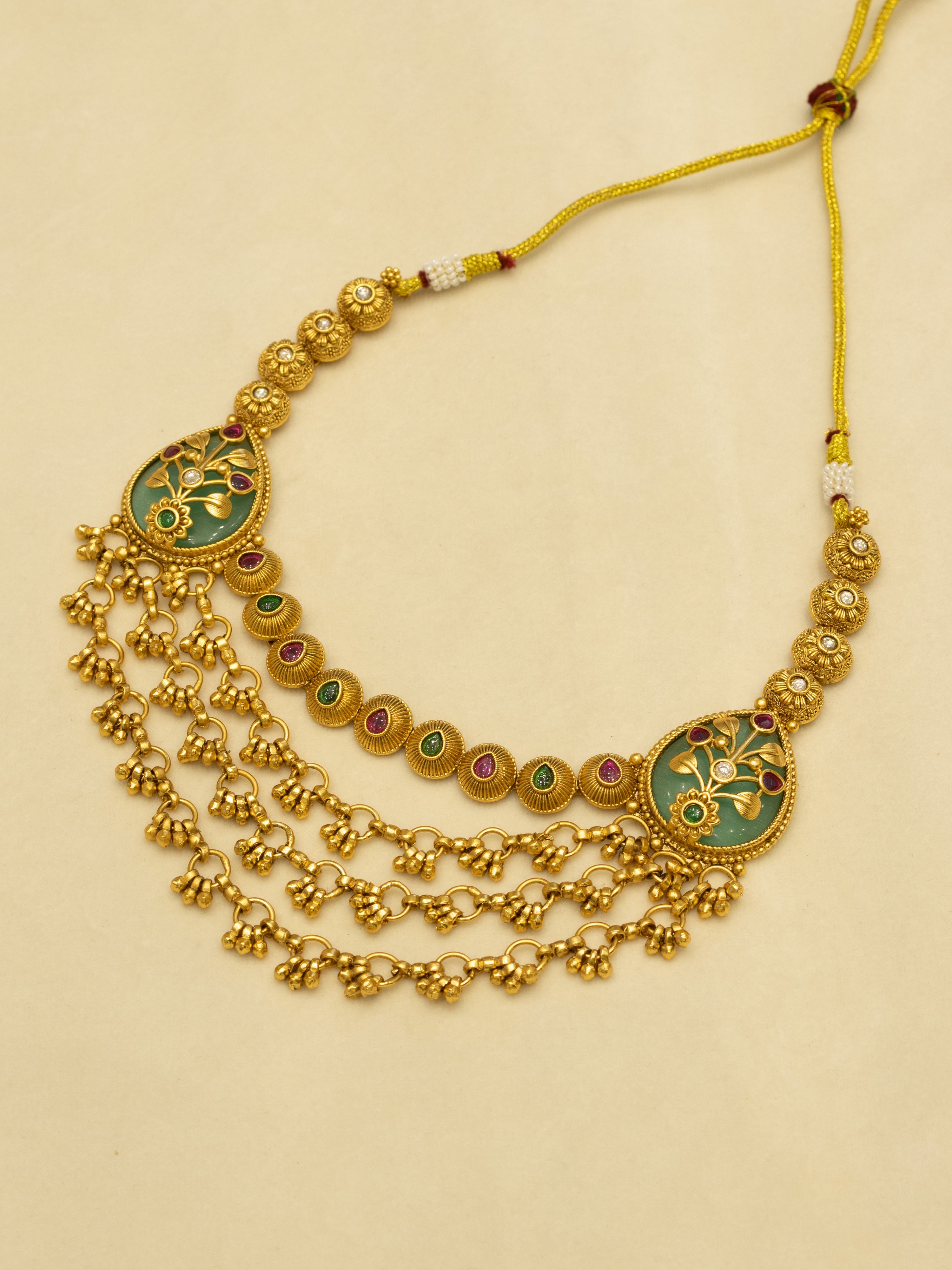 Aanura Layered Gold Necklace Set with Pearl Drop Earrings