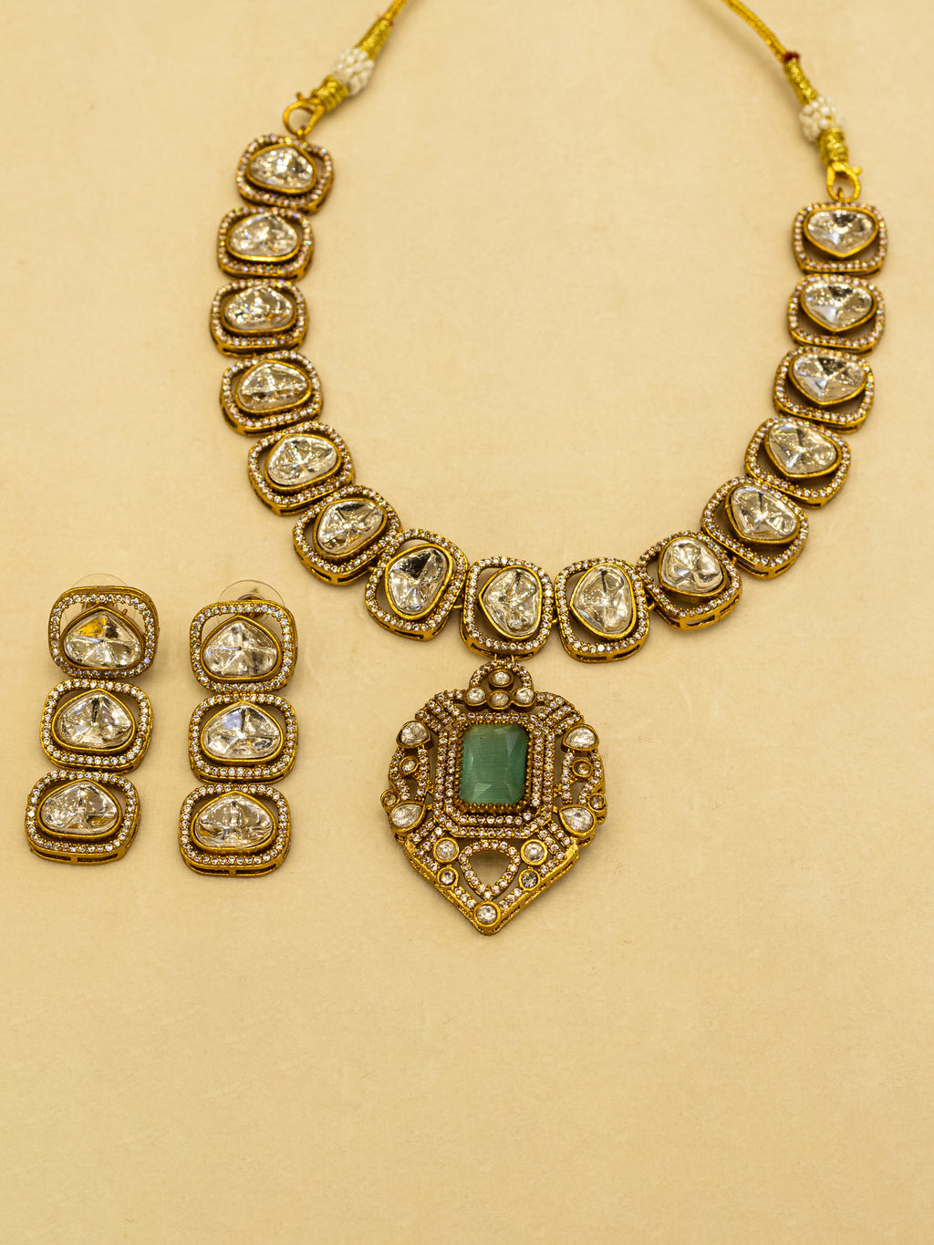 Aanura Kundan Necklace with Pink Stone Heritage Pendant