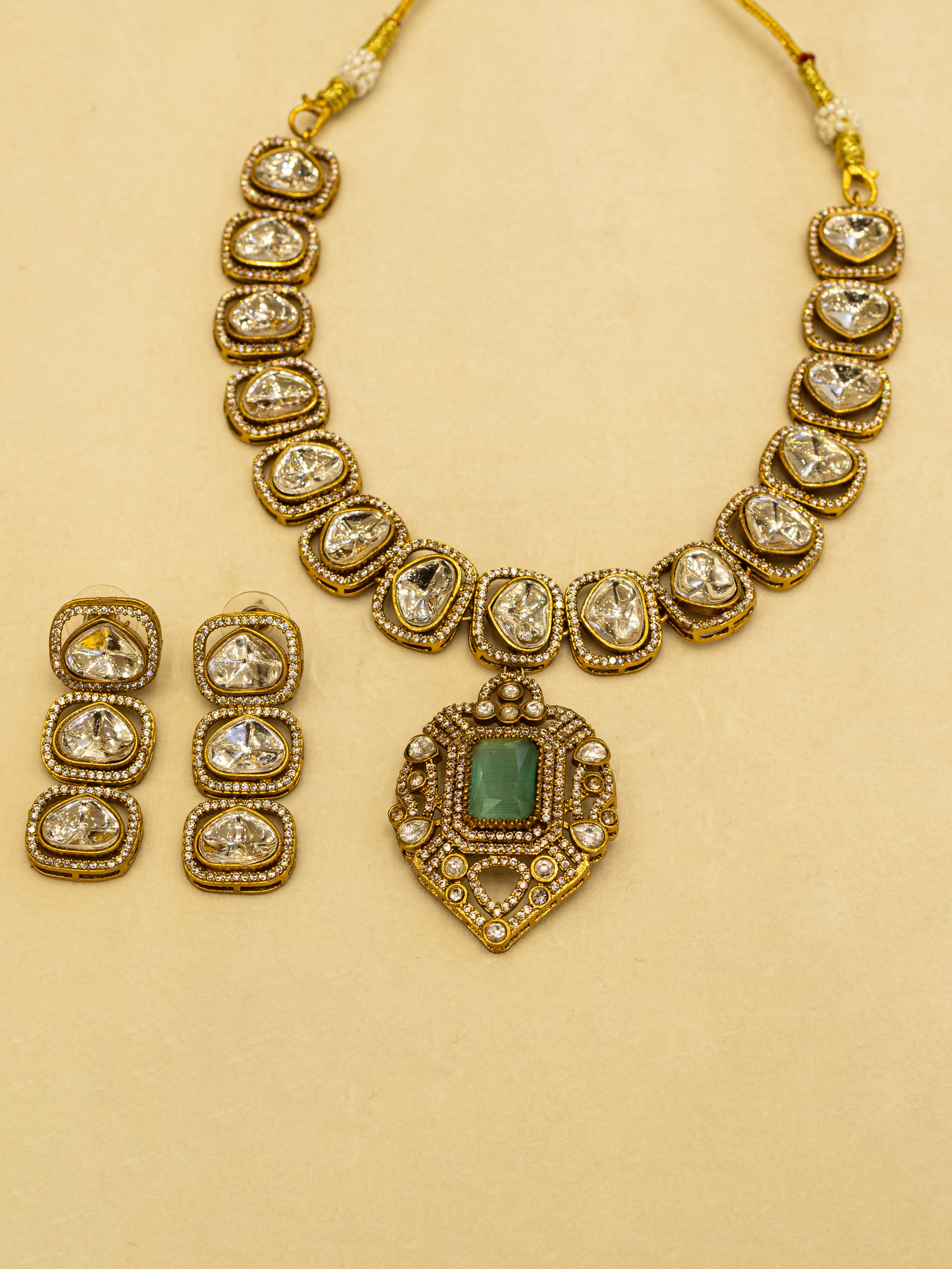 Aanura Kundan Necklace with Pink Stone Heritage Pendant