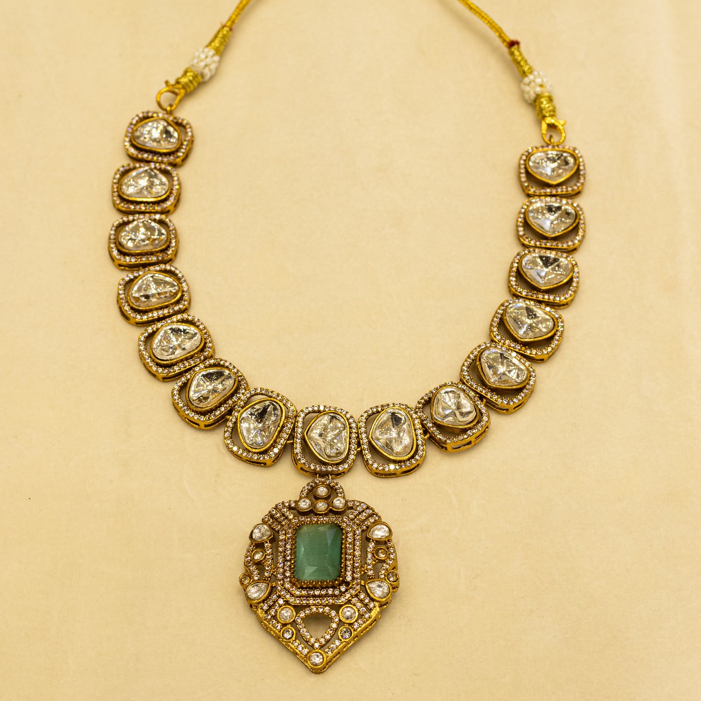 Aanura Kundan Necklace with Pink Stone Heritage Pendant