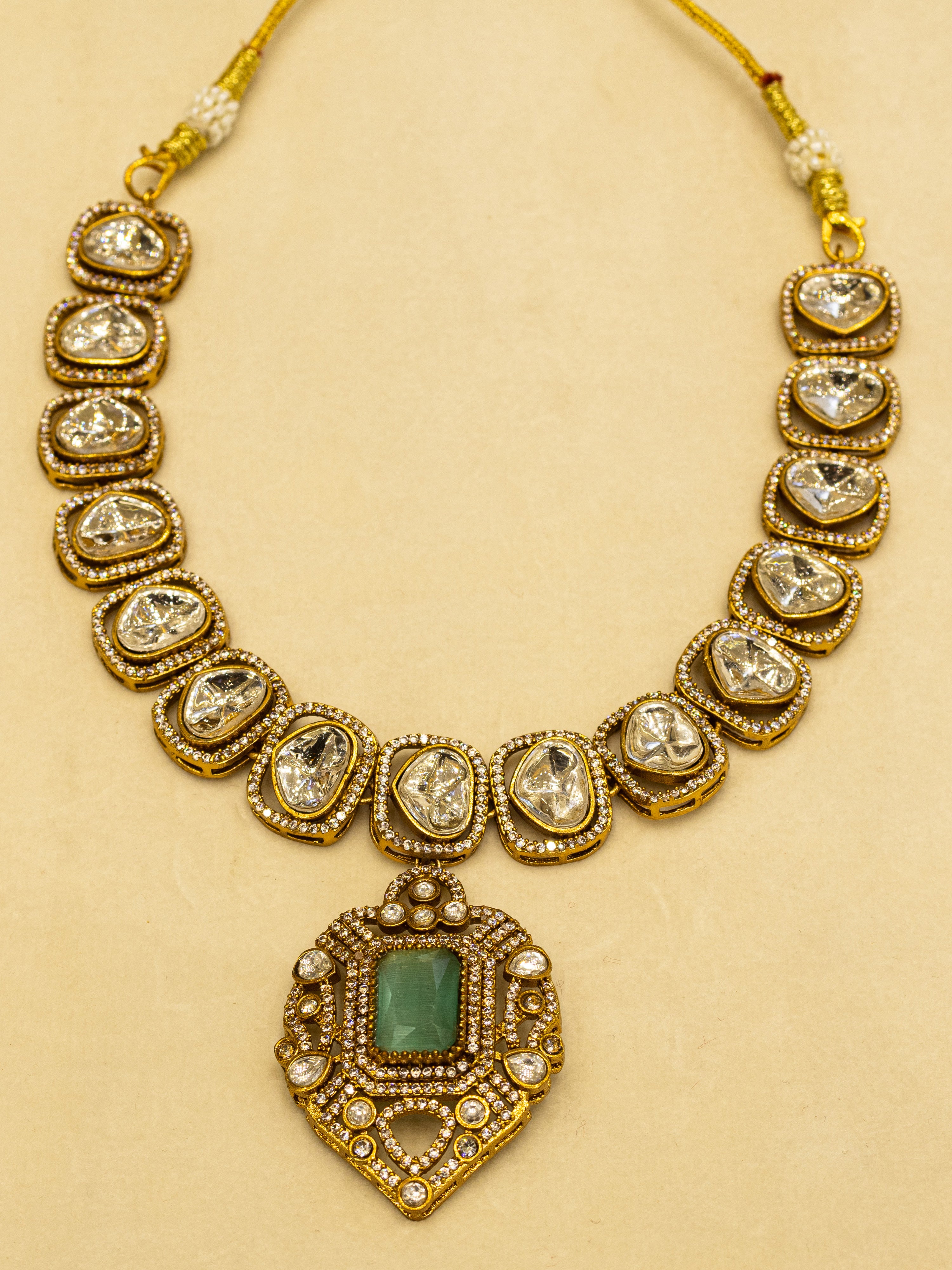 Aanura Kundan Necklace with Pink Stone Heritage Pendant