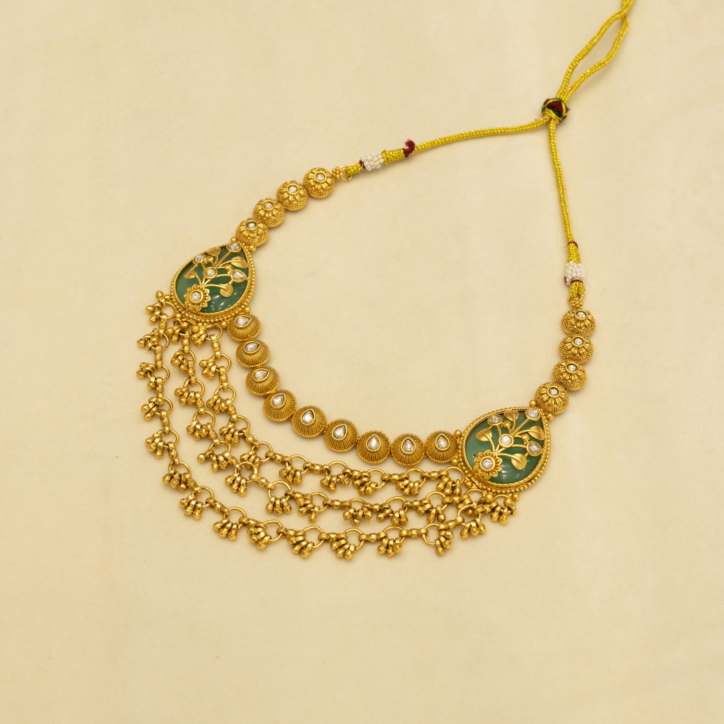 Aanura Layered Gold Necklace Set with Pearl Drop Earrings