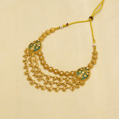 Aanura Layered Gold Necklace Set with Pearl Drop Earrings