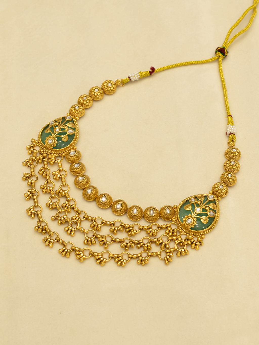 Aanura Layered Gold Necklace Set with Pearl Drop Earrings