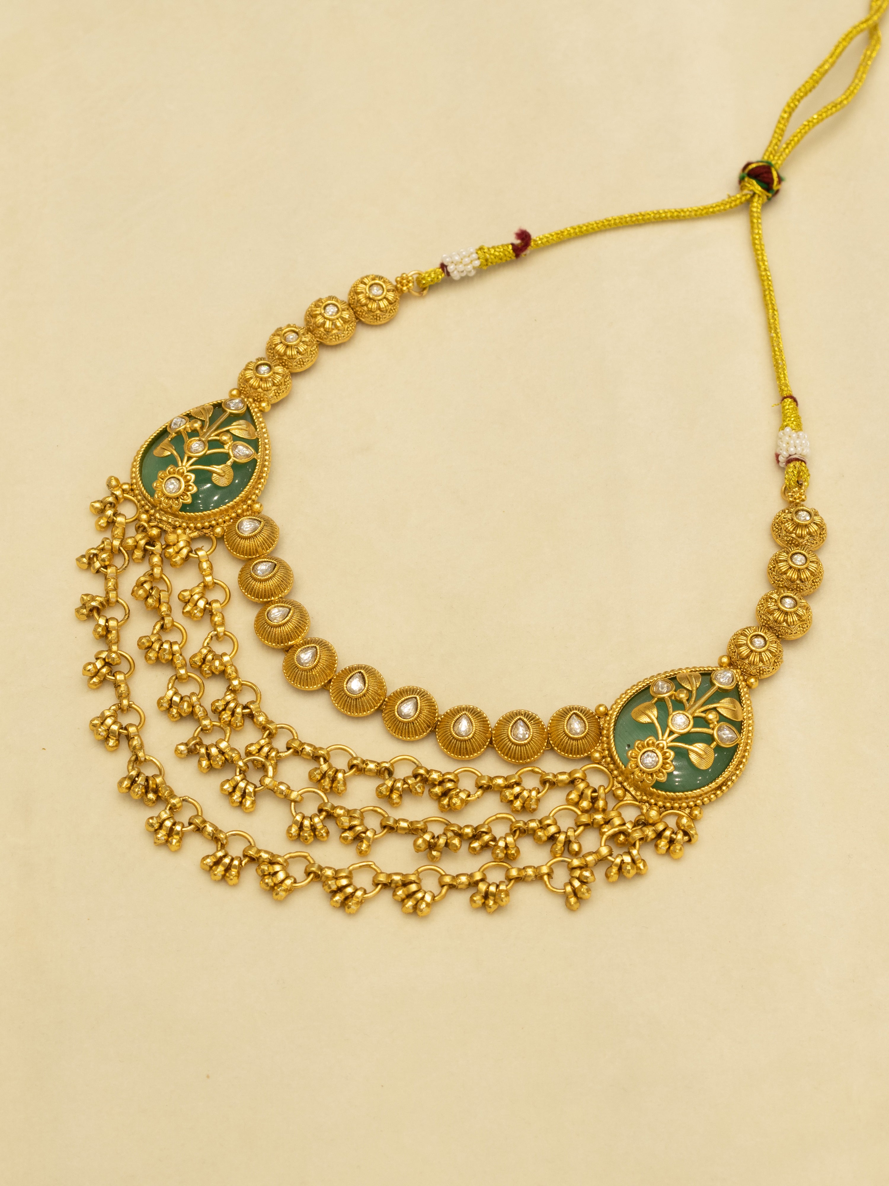 Aanura Layered Gold Necklace Set with Pearl Drop Earrings