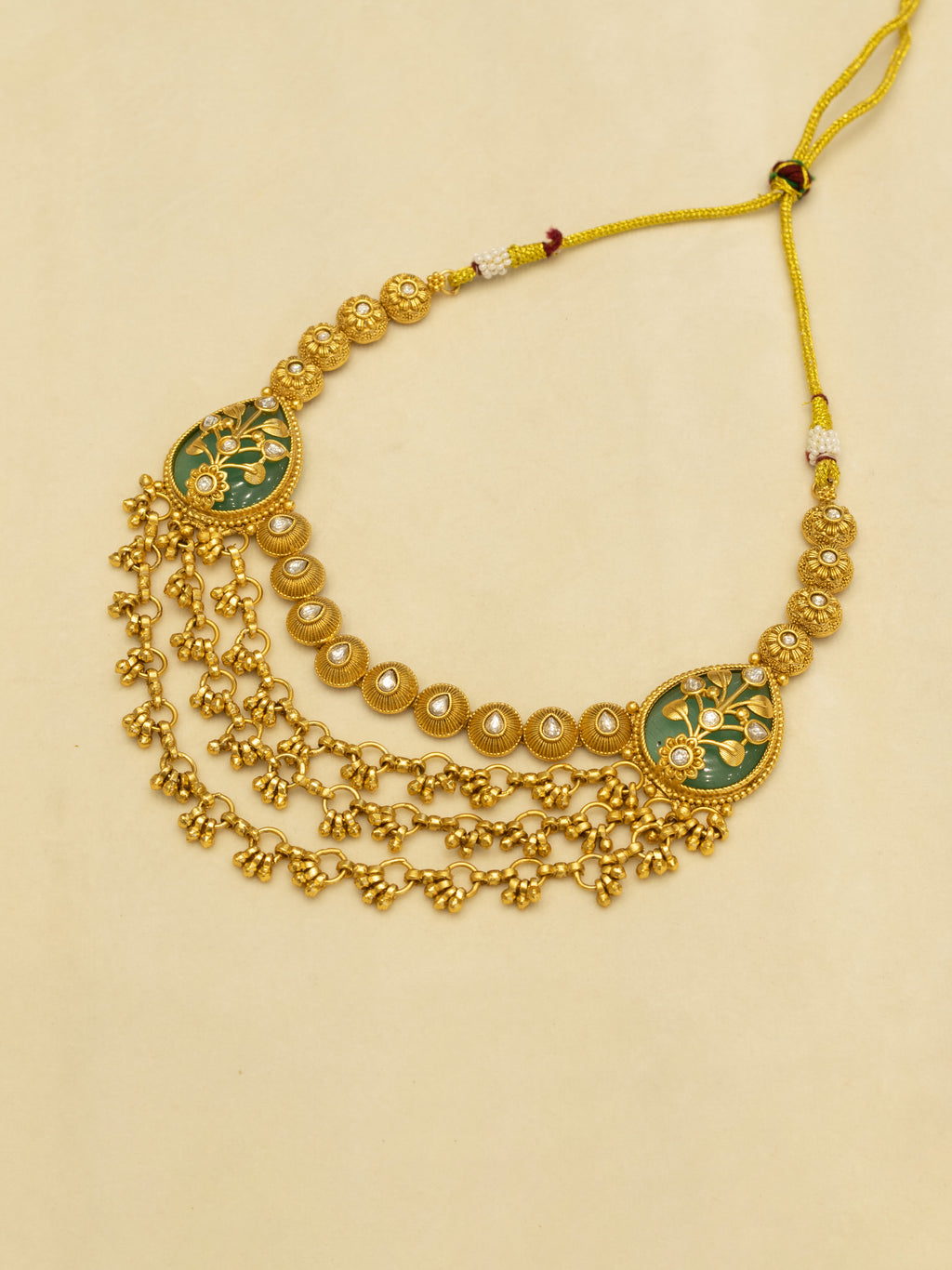 Aanura Layered Gold Necklace Set with Pearl Drop Earrings