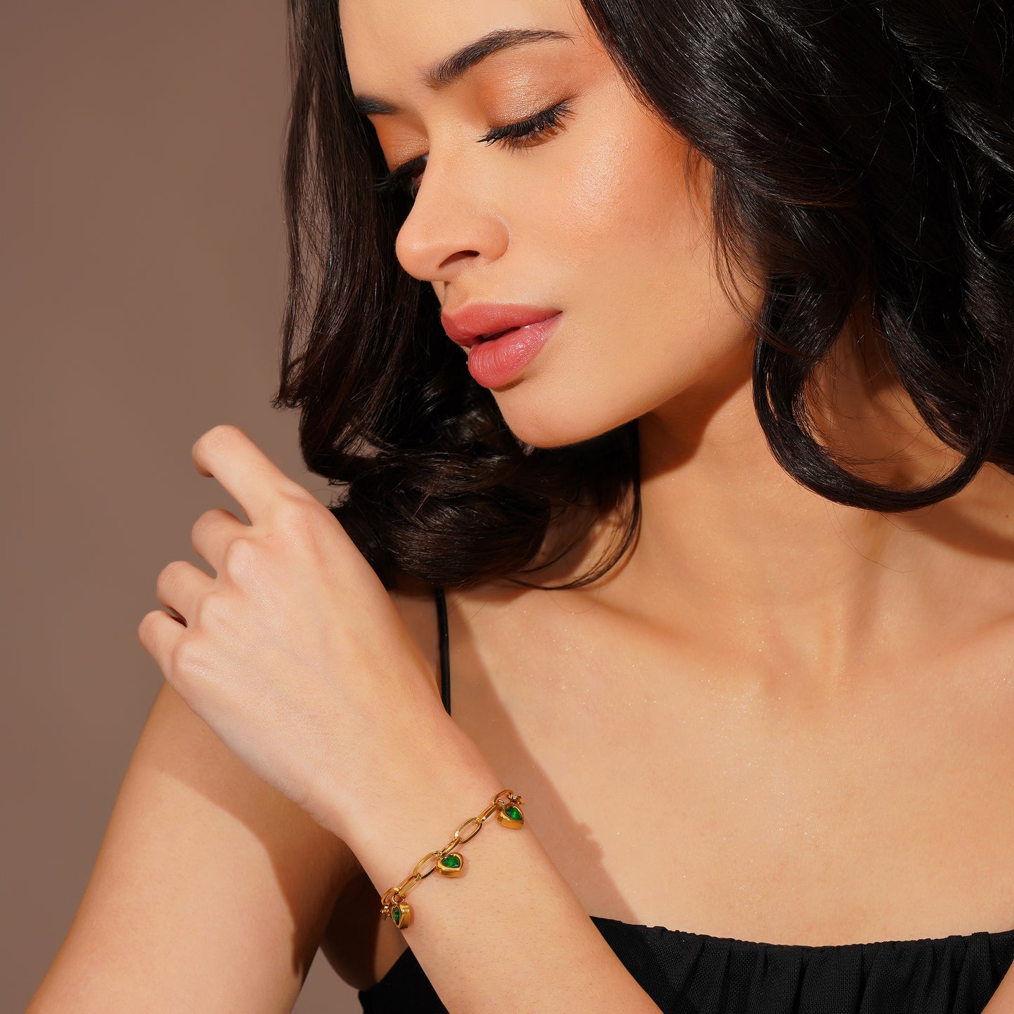 Aanura Triple Heart Charm Gold Plated Bracelet