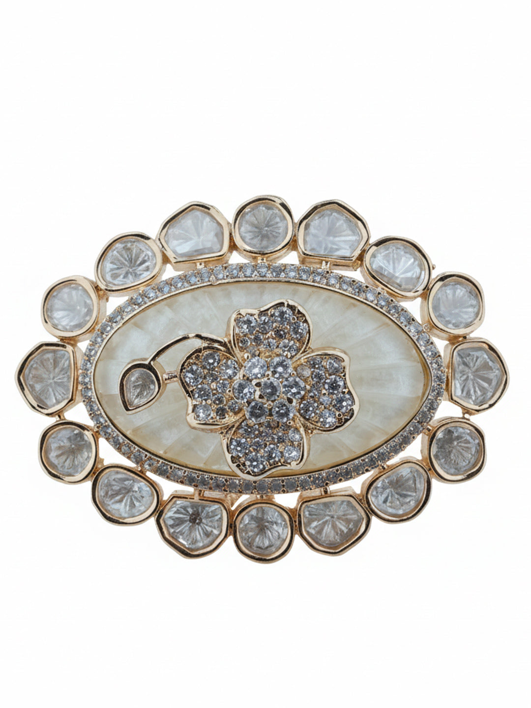 Aanura Gold-Plated Floral Oval Ring with Stones