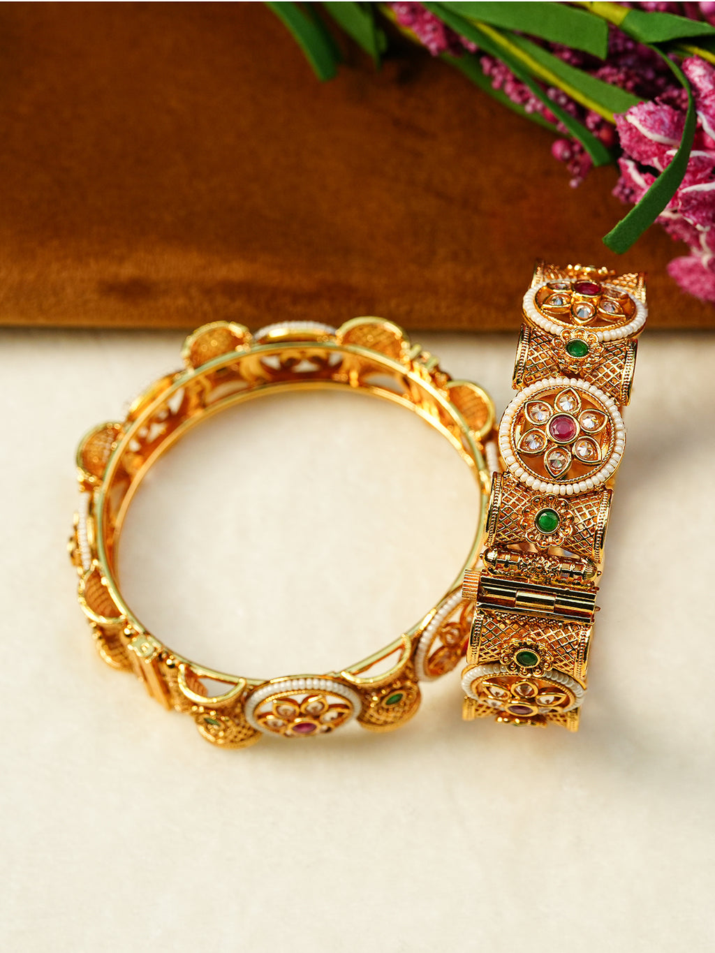 Aanura Gold Plated Heritage Stone Bangle Bracelet