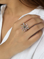 18K Gold Plated Floral Crystal Anti-Tarnish Waterproof Ring