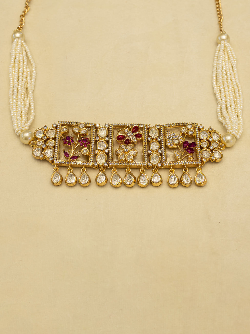 Aanura Floral Panel Choker Necklace Set