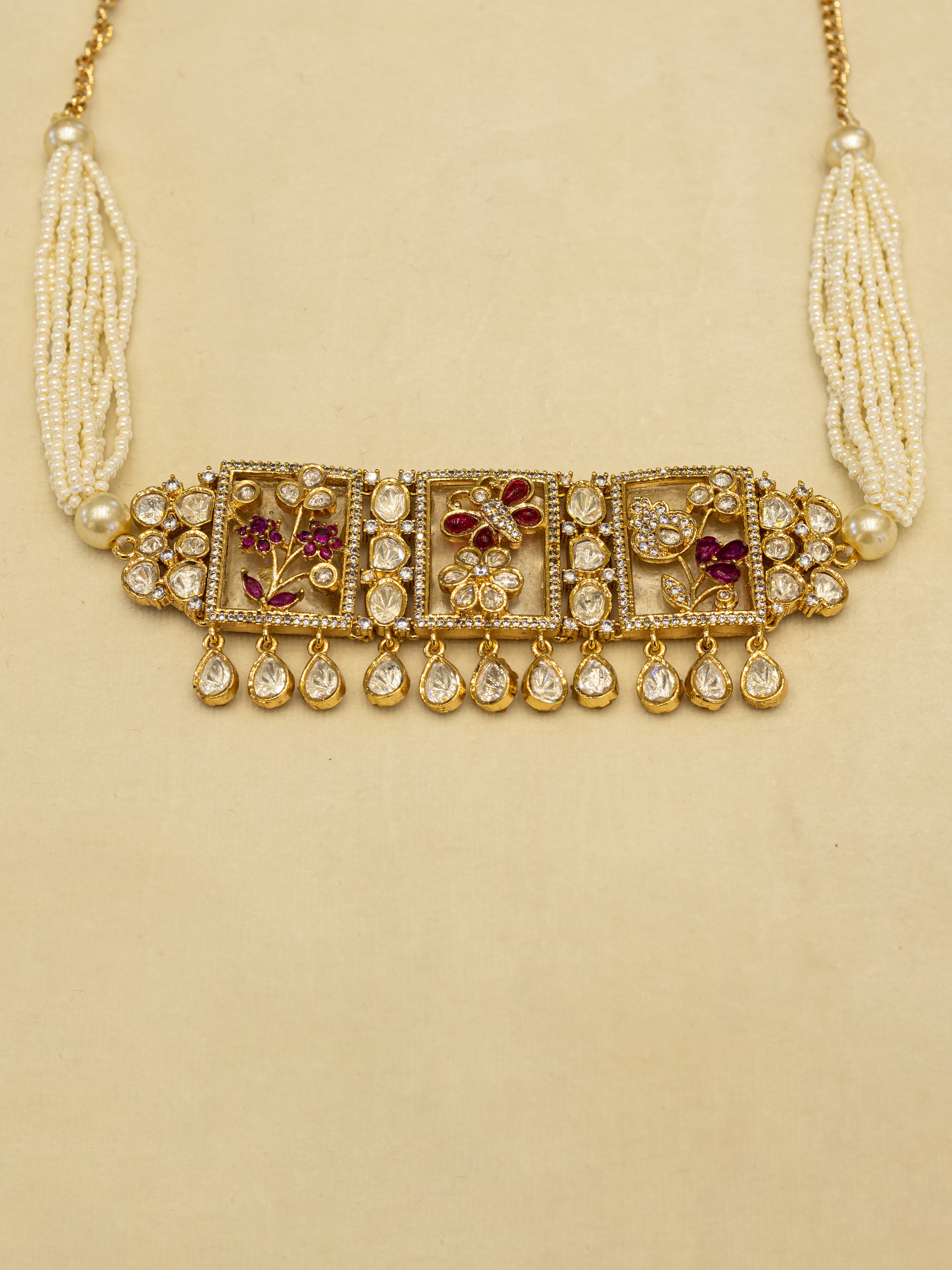 Aanura Floral Panel Choker Necklace Set