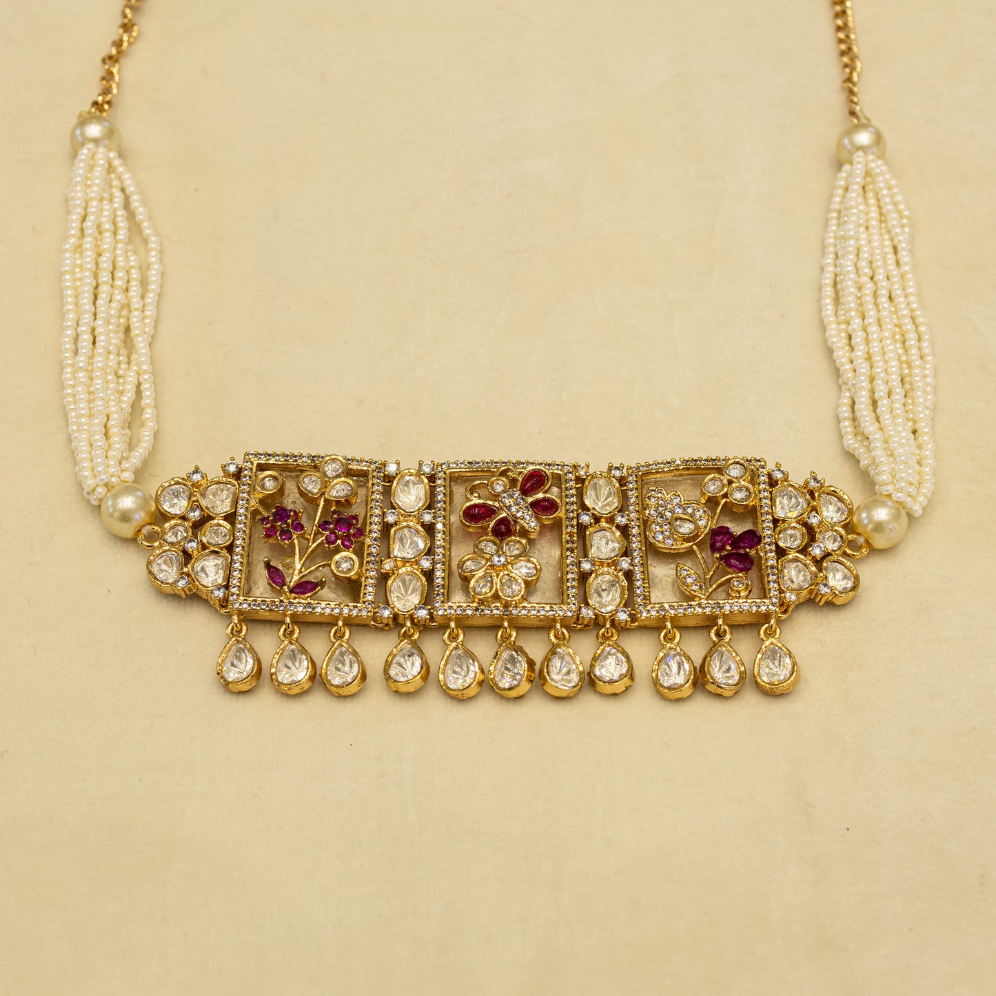 Aanura Floral Panel Choker Necklace Set