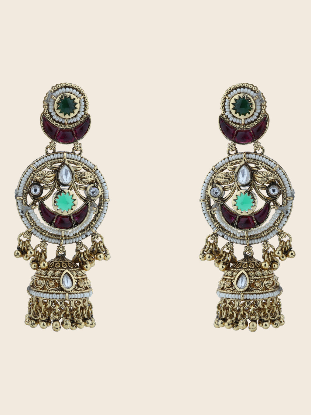Aanura Gold-Plated Green Ruby Long Earrings