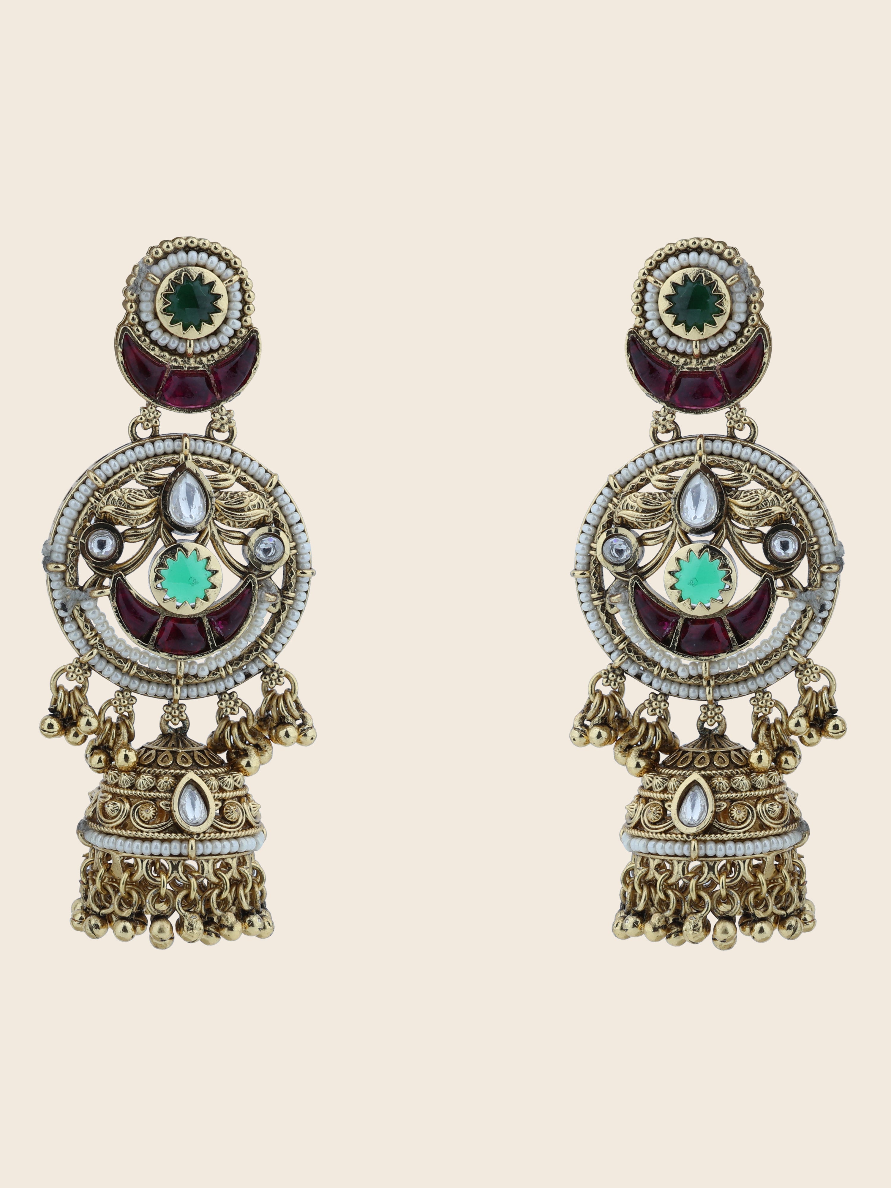 Aanura Gold-Plated Green Ruby Long Earrings