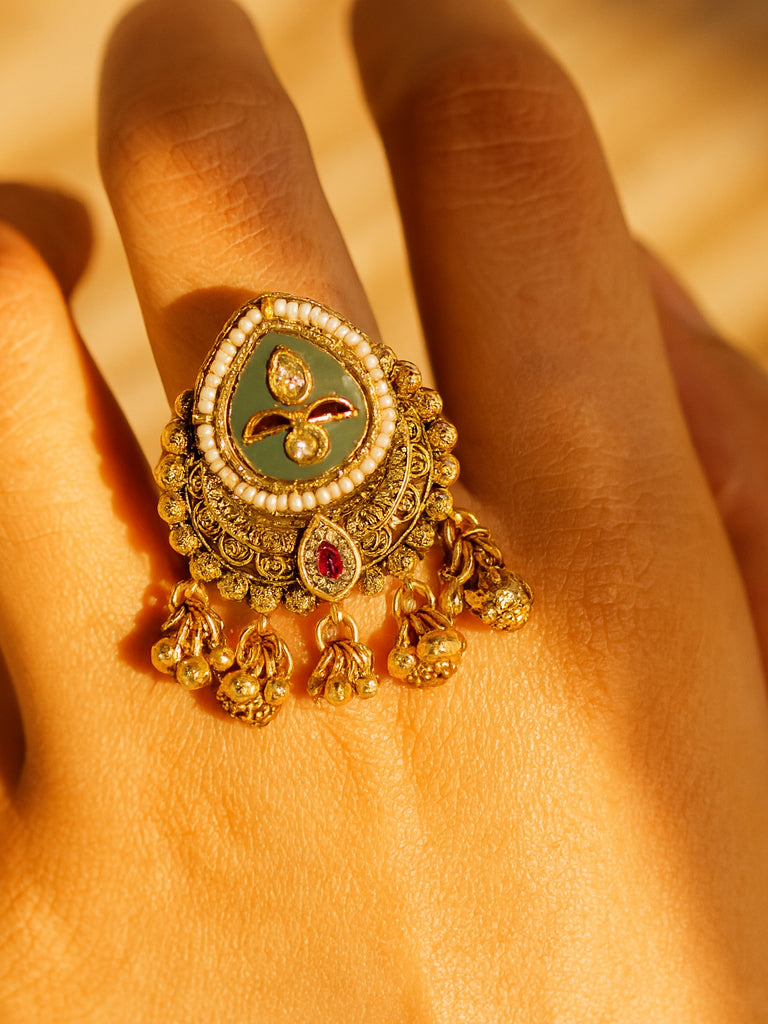 Aanura Gold-Plated Ruby Green Heritage Ring