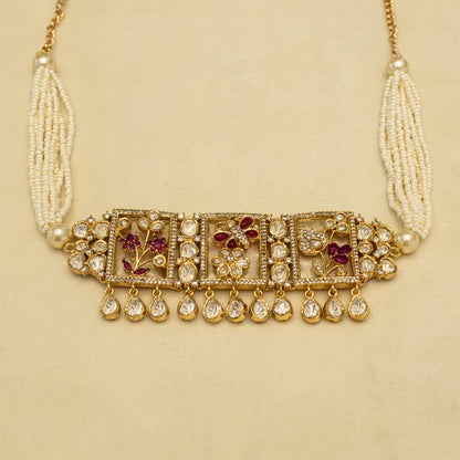 Aanura Floral Panel Choker Necklace Set