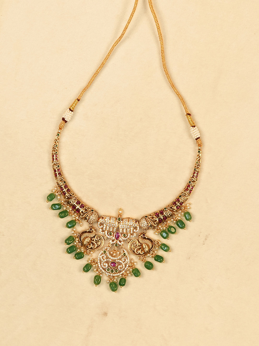 Aanura Gold Plated Temple Necklace & Earring Set