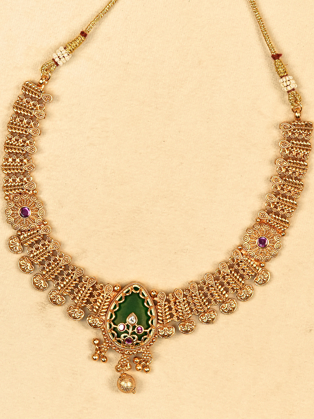 Aanura Gold Plated Emerald Aura Necklace Set