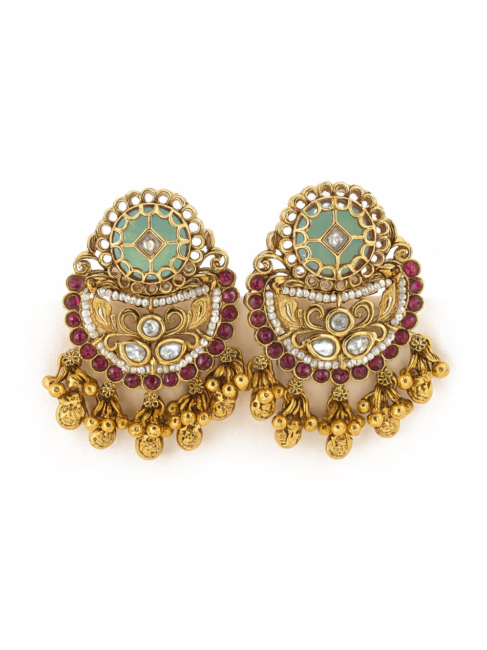 Aanura Gold-Plated Ruby Chandbali Ring