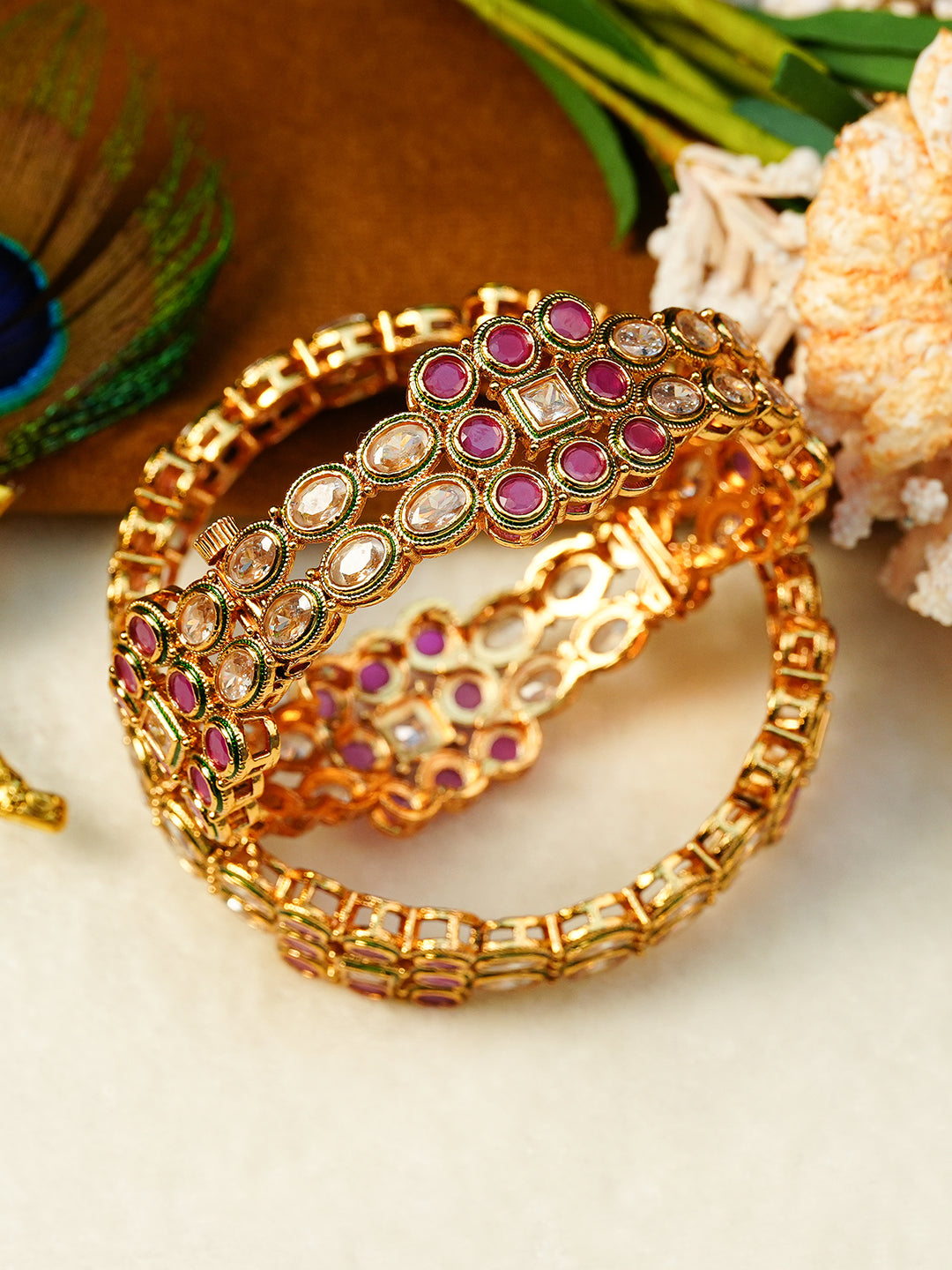 Aanura Gold Plated Regal Stone Bangle Bracelet