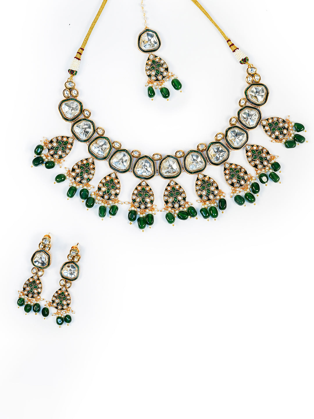 Aanura Gold Traditional Necklace Set With Earrings