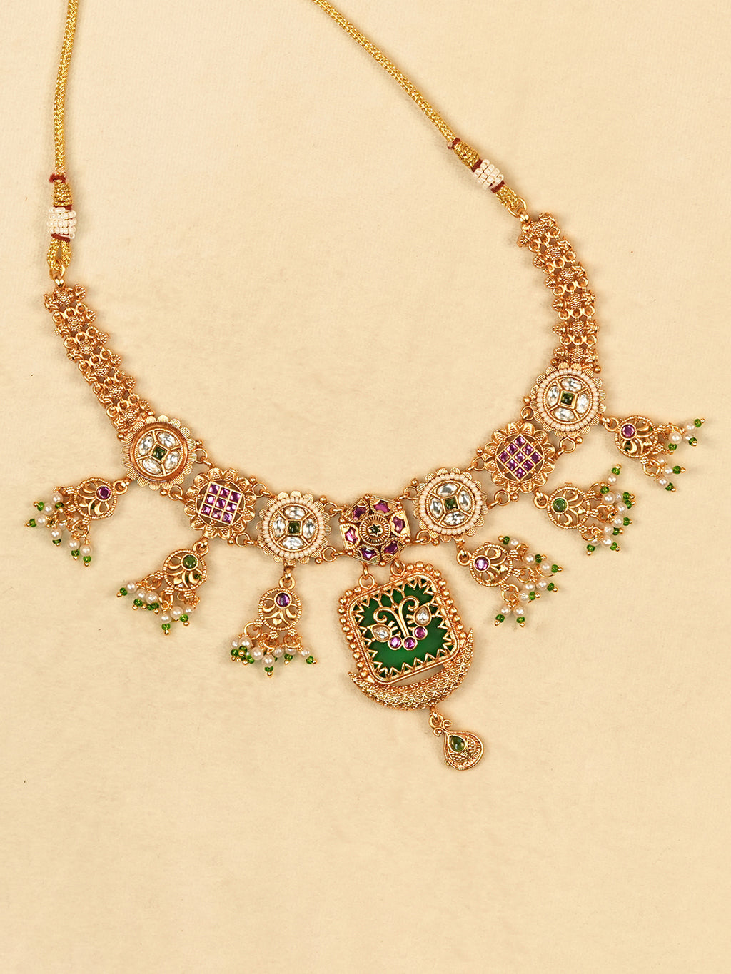 Aanura Gold Plated Royal Pendant Necklace Set