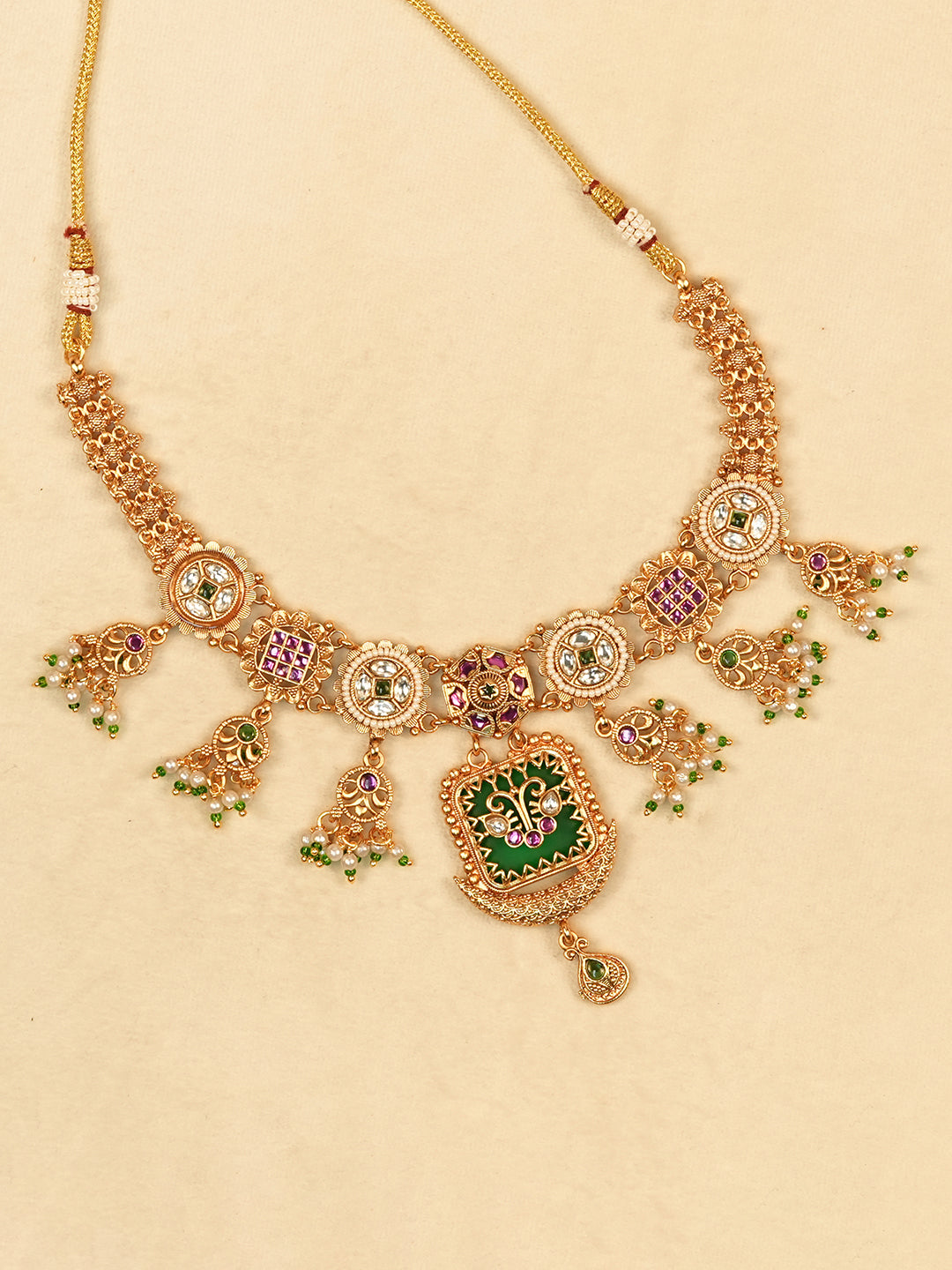 Aanura Gold Plated Royal Pendant Necklace Set
